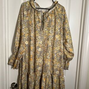 Yellow and Black Ruffled Tie front lounge dress for beach or pool cover-up